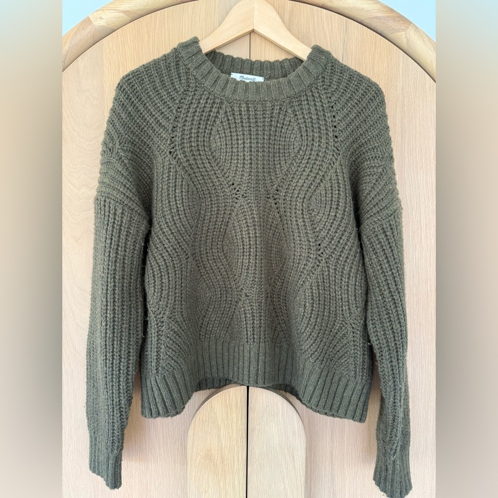 Madewell Olive Green Cropped Cable Knit Sweater Size L